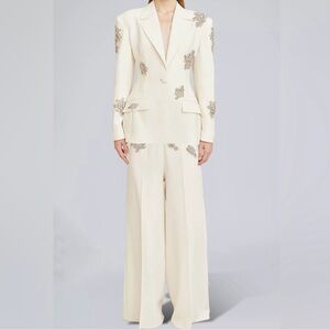 High End Rhinestone Embellished White Blazer and Pant set